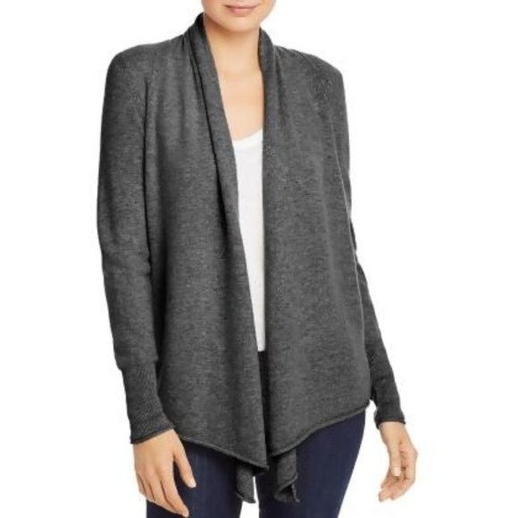 AQUA Cashmere Draped Open-Front Cashmere Cardigan in Dark Grey - NWT - Picture 1 of 2